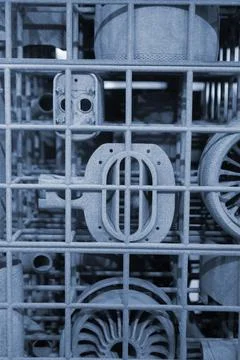 Object printed on 3D printer from molten plastic powder close-up. Model printed Stock Photos