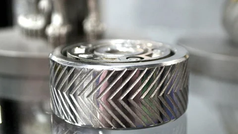 Object printed on metal 3d printer. Object printed in laser sintering machine Stock Footage 148326191