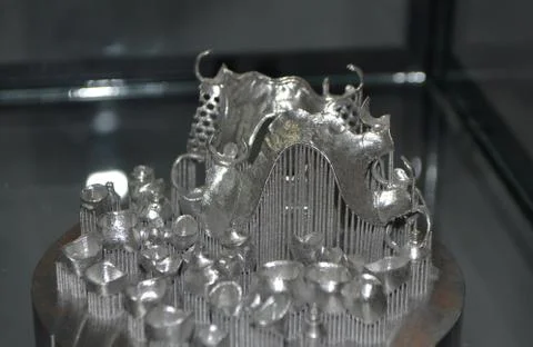 Object printed on metal 3d printer close-up. Foto stock