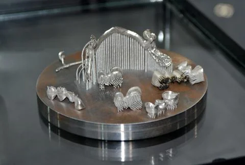 Object printed on metal 3d printer close-up Foto stock