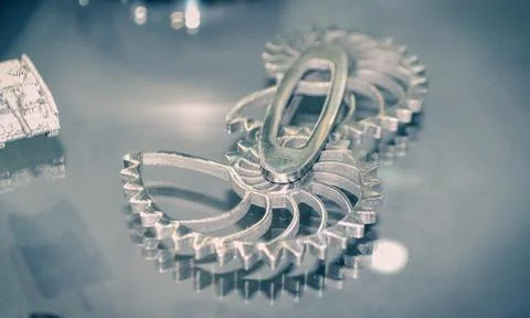 Object printed on metal 3d printer close-up. Foto stock
