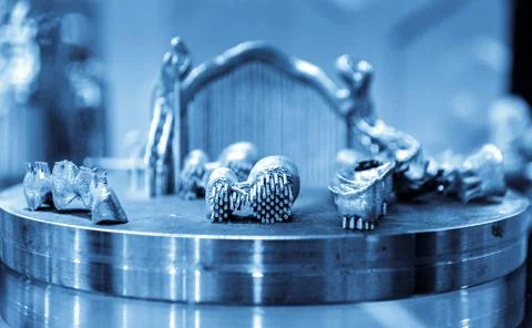 Object printed on metal 3d printer close-up. Stock Photos