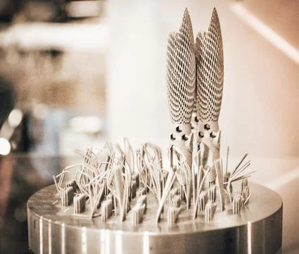 Object printed on metal 3d printer close-up. Foto stock