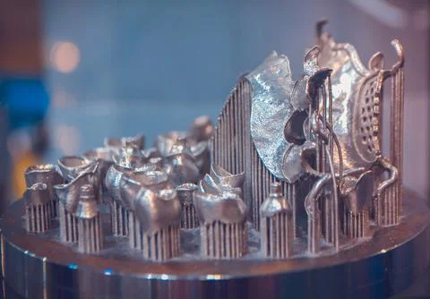 Object printed on metal 3d printer close-up. Foto stock