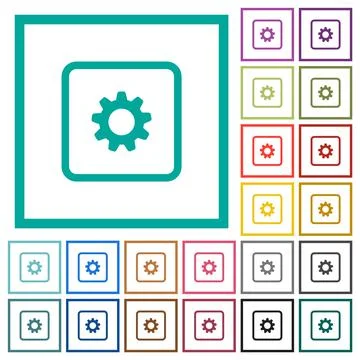 Object settings flat color icons with quadrant frames Stock Illustration