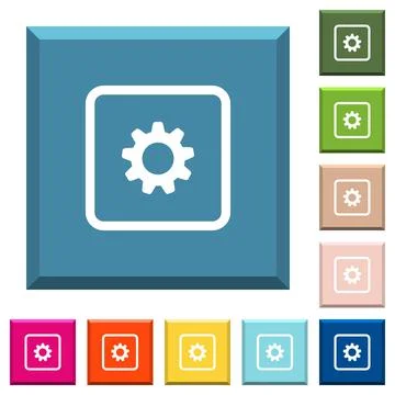 Object settings white icons on edged square buttons Stock Illustration