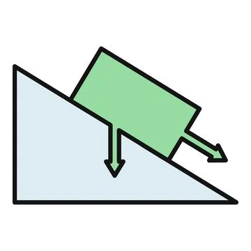 Object sliding down incline plane showing force vectors Stock Illustration