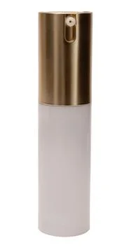This object is a spray bottle with a gold cap. It is clear and used for cosme Stock Photos