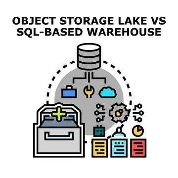 Object storage lake versus sql based data warehouse concept Stock Illustration