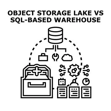 Object storage lake versus sql based data warehouse concept Stock Illustration