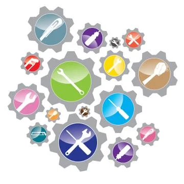 Object tool and Wrench with Screwdriver symbol design. Tool icon design. Stock Illustration