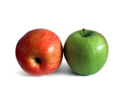 Object on a white background, two green apple and red. Stock Photos