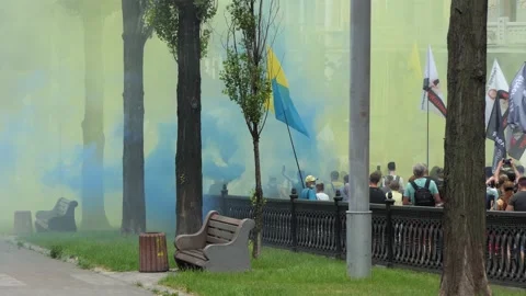 The objection of extremals by demonstration, a parade with pyrotechnics. Stock Footage 134336458