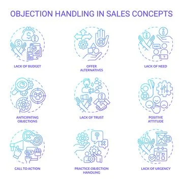 Objection handling in sales blue gradient concept icons Illustration