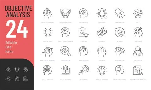 Objective Analysis Line Editable Icons set. Stock Illustration
