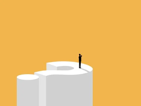Objective, businessman making a decision standing on a question mark Stock Illustration
