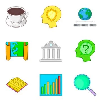 Objective icons set, cartoon style Stock Illustration