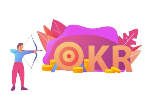 Objective key result concept.Business success banner.Profit money coins. Stock Illustration