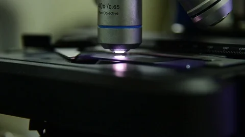 Objective lens of microscope in lab. Stock Footage 128044210