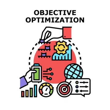 Objective optimization process controlling performance and target Stock Illustration