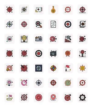 Objective Pixel Optimized Vector Set with 42 128x128 LineFilled Icons Stock Illustration