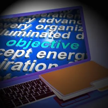 Objective Word Cloud Laptop Shows Aims Goals 3d Rendering Stock Illustration