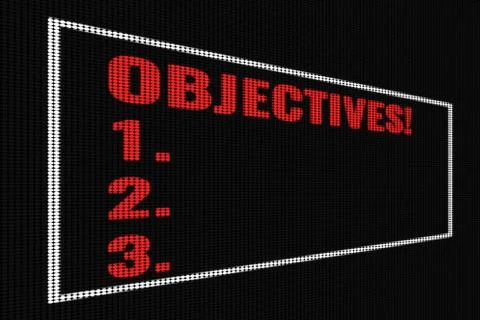 Objectives red text on dark screen Stock Photos