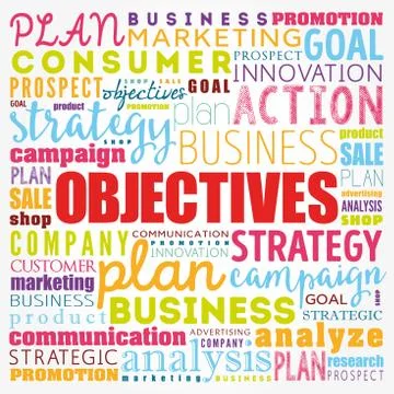 Objectives word cloud collage, business concept background Stock Illustration
