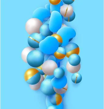 Objects 3d shape blue and white ball, volumetric round spheres gold. liquid d Stock Illustration