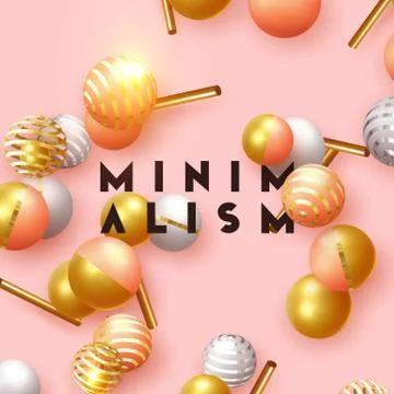 Objects 3d shape gold and silver ball, volumetric round spheres white and pin Illustrazione stock