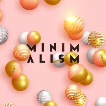 Objects 3d shape gold and silver ball, volumetric round spheres white and pin Stock Illustration