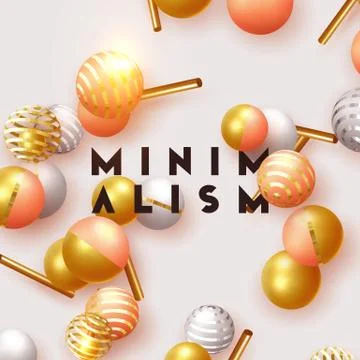 Objects 3d shape gold and silver ball, volumetric round spheres white and pin Illustrazione stock