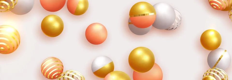 Objects 3d shape gold and silver ball, volumetric round spheres white and pin Illustrazione stock