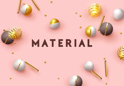 Objects 3d shape gold and silver ball, volumetric round spheres white and pin Stock Illustration