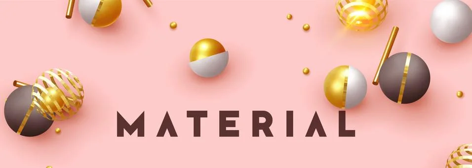 Objects 3d shape gold and silver ball, volumetric round spheres white and pin Stock Illustration