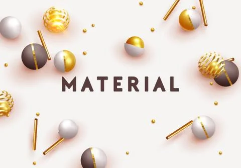 Objects 3d shape gold and silver ball, volumetric round spheres white and pin Stock Illustration