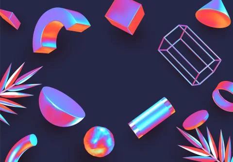 Objects 3d shape vector minimal poster. Stock Illustration