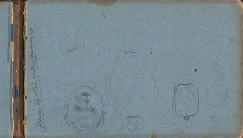 Objects and a children s head .Page 2, free bract, from a sketchbook with ... Stock Photos