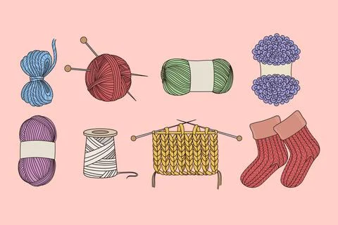Objects and tools for knitting concept Stock Illustration