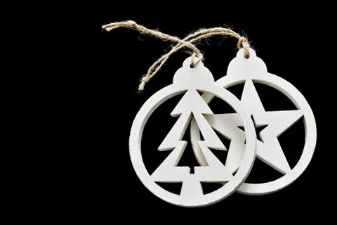 Objects for Christmas star and tree decorations background black  스톡 사진