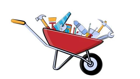 Objects of construction tools for home gardening repair in a construction car Stock Illustration