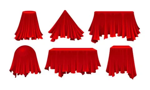 Objects Covered with Red Silk Cloth Vector Set Stock Illustration