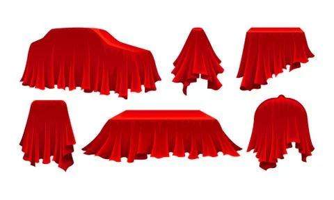 Objects Covered with Red Silk Cloth Vector Set Stock Illustration