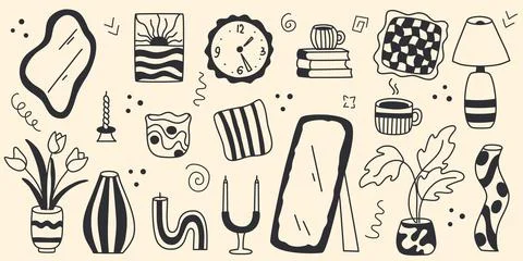 Objects for creating cozy home interior Stock Illustration