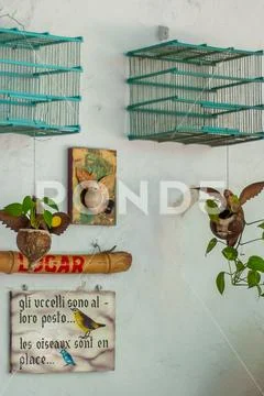 Objects describing a message of freedom for caged birds Stock Photos