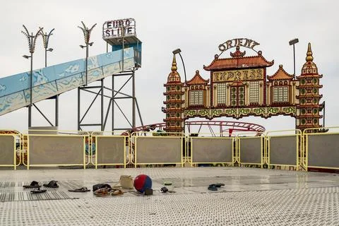 Objects at the famous theme park in Old Orchard Beach in Maine, USA Stock Photos