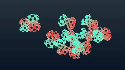 The objects feature a distinct dual-tone color palette of teal and red Stock Footage 337970519