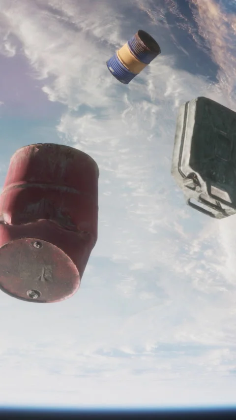 Objects floating in space near Earth on a clear day Stock Footage 344962500