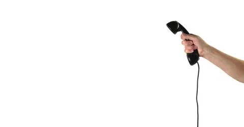 Objects Hands action - Hand holds retro phone handset. Isolated Stock Photos