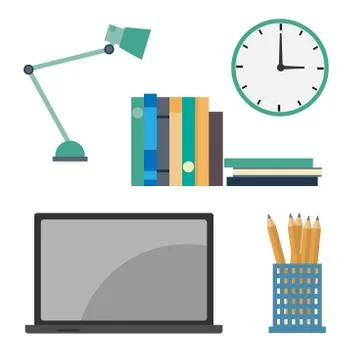 Objects for Home Office Desk-Vector Flat Design Illustration Stock Illustration